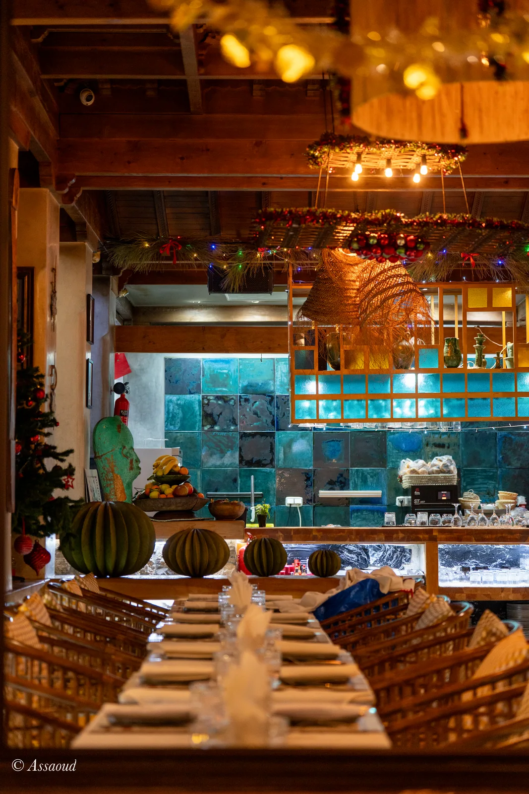 Triana restaurant interior on New Year's Eve in Chefchaouen