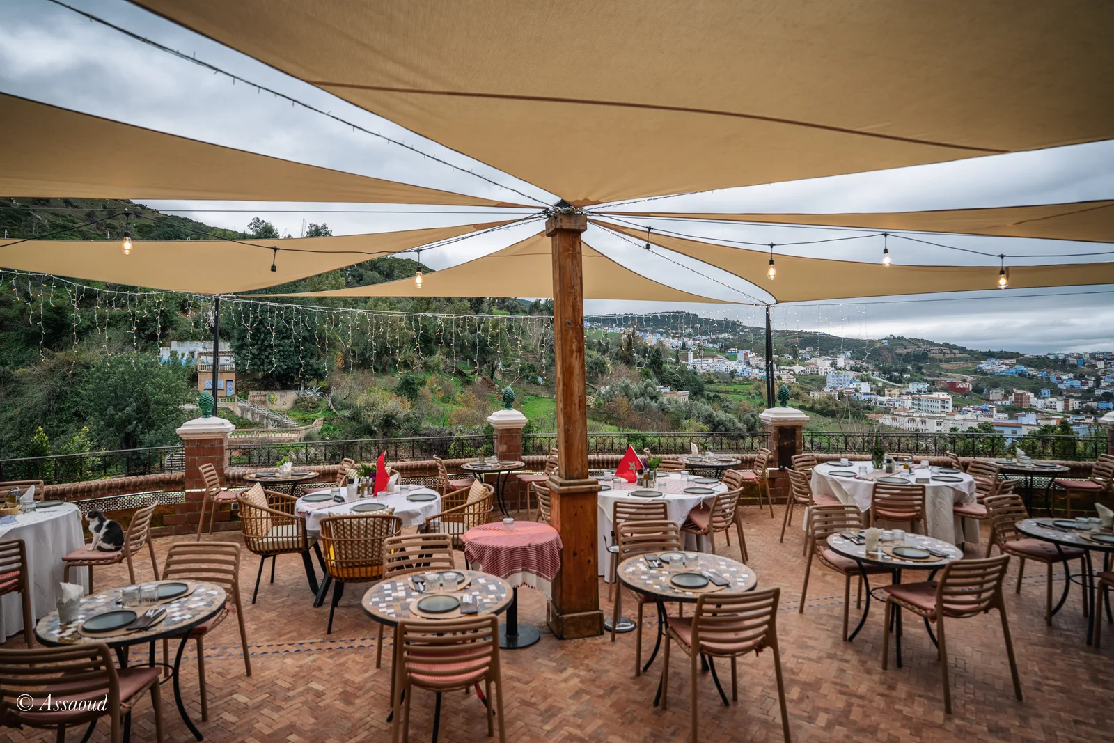 Golden hour dining at Triana rooftop restaurant Chefchaouen