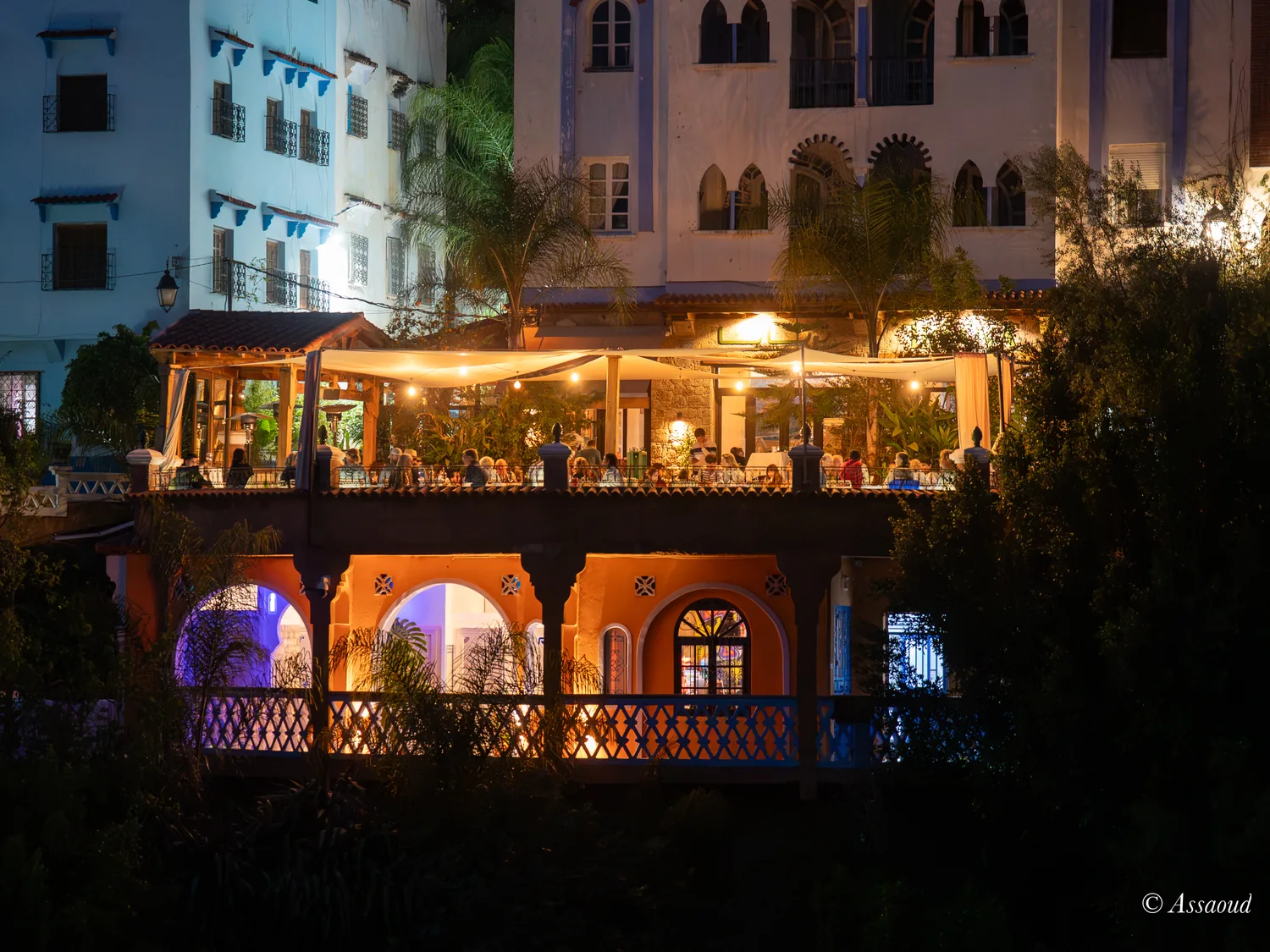 Evening dining atmosphere at Triana Café & Restaurant in Chefchaouen